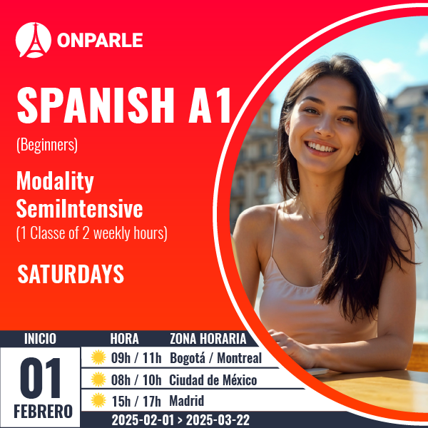 SPANISH A1 (Beginners) Modality SemiIntensive (1 Classe of 2 weekly hours) SATURDAYS