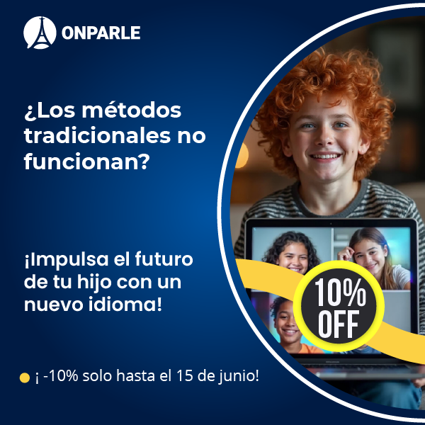 ¿Tu hijo necesita aprender inglés o francés pero los métodos tradicionales no funcionan? En OnParle, enseñamos idiomas de forma divertida, personalizada y efectiva. Nuestros cursos privados para niños combinan juegos, tecnología y docentes expertos en pedagogía infantil. 🟡 10% OFF solo hasta el 15 de junio ➡️ Haz que tu hijo ame aprender un nuevo idioma. ¡Agenda su clase de prueba gratuita! Cursos online de Francés o Inglés para niños